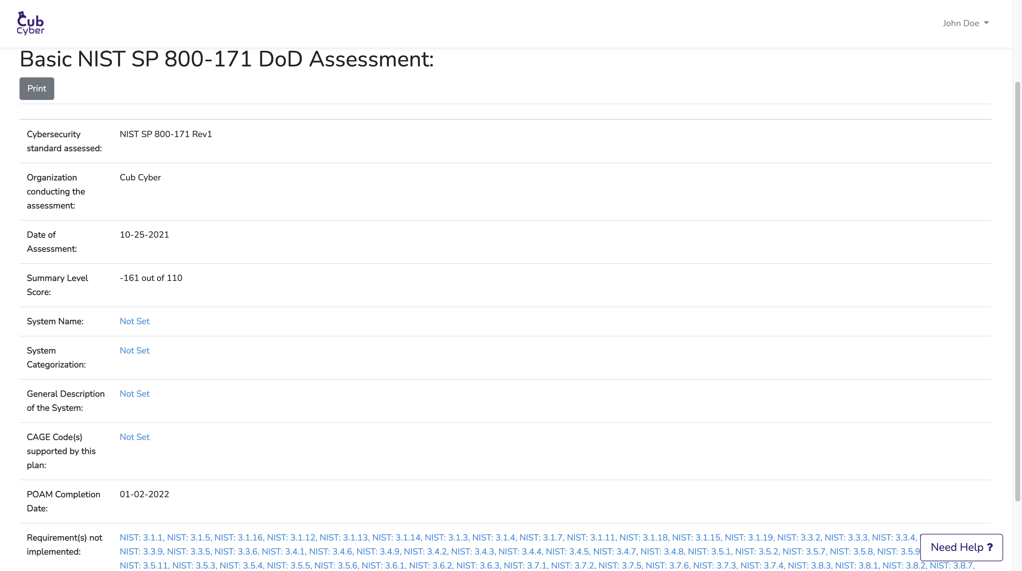 NIST SP 800-171 Assessment